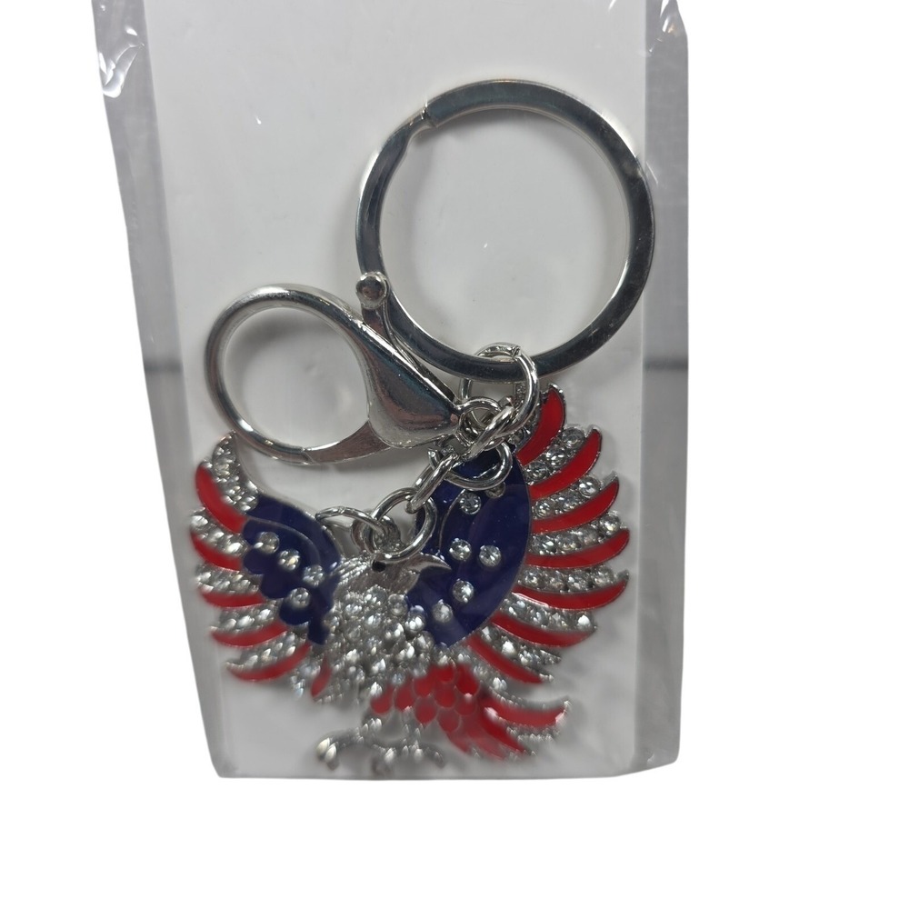Patriotic‎ USA Eagle Keychain Flag Charm Bling 4th of July Gift Silver